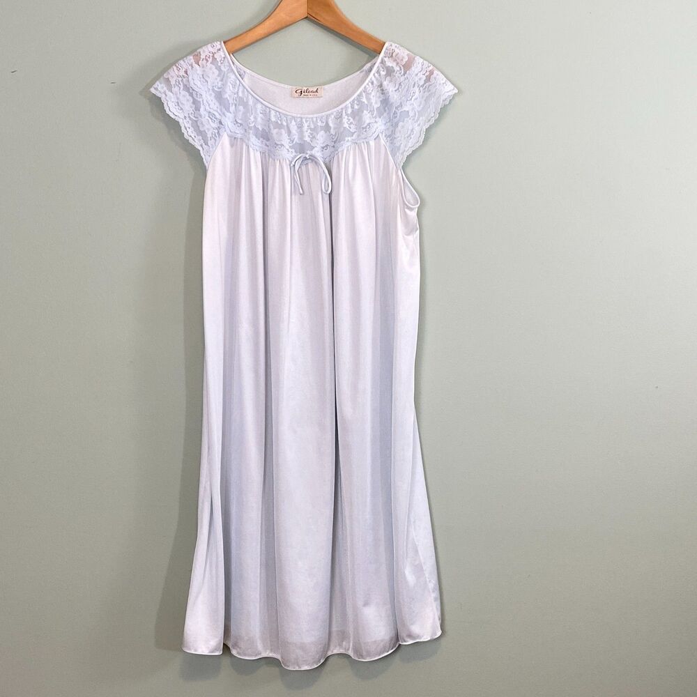 Vintage Gilead Satin Nightgown Womens Medium Blue Lace Sleeveless Knee Length